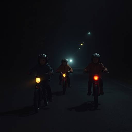 A group of kids on bikes riding down a dark road at night in Stranger Things.