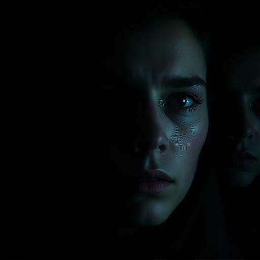 A reflective screen showing a distorted face in Black Mirror.