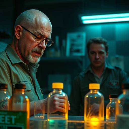 Still from Breaking Bad, featuring Walter White and Jesse Pinkman in their meth lab.