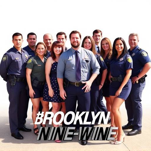 The cast of Brooklyn Nine-Nine posing together in the precinct.
