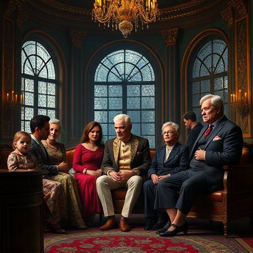 The Roy family, standing together in a luxurious setting from Succession.