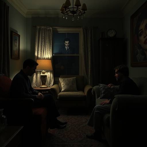 The vampire roommates from What We Do in the Shadows posing in their Staten Island home.